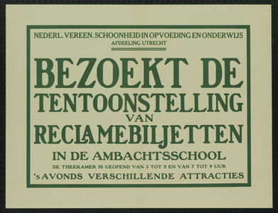 750014 Affiche voor de tentoonstelling van reclamebiljetten die de afdeling Utrecht van de Nederlandse Vereniging van ...